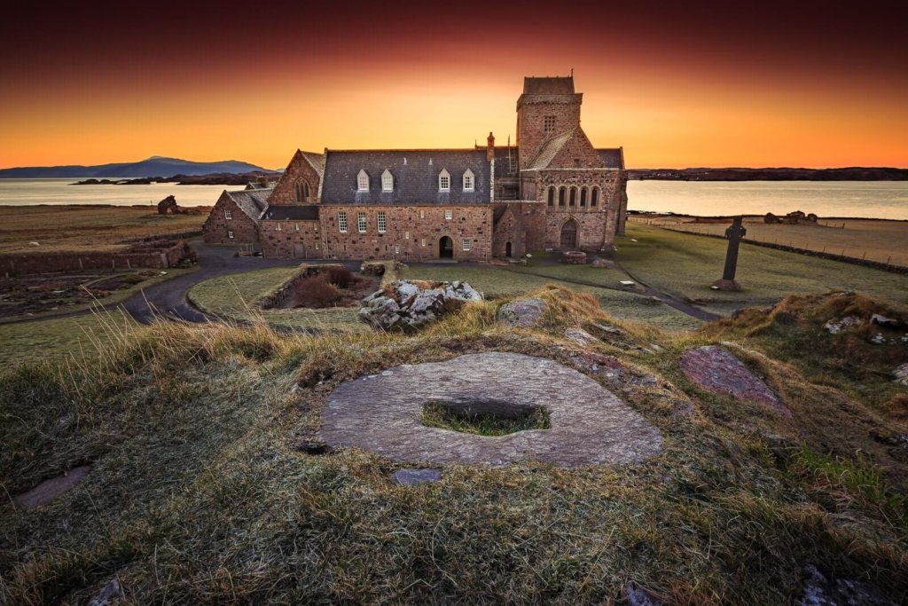 Sunset over Iona Abbey on the Isle of Iona